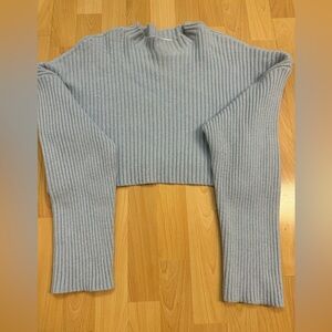 Zara Light Blue Cropped Ribbed Knit Sweater